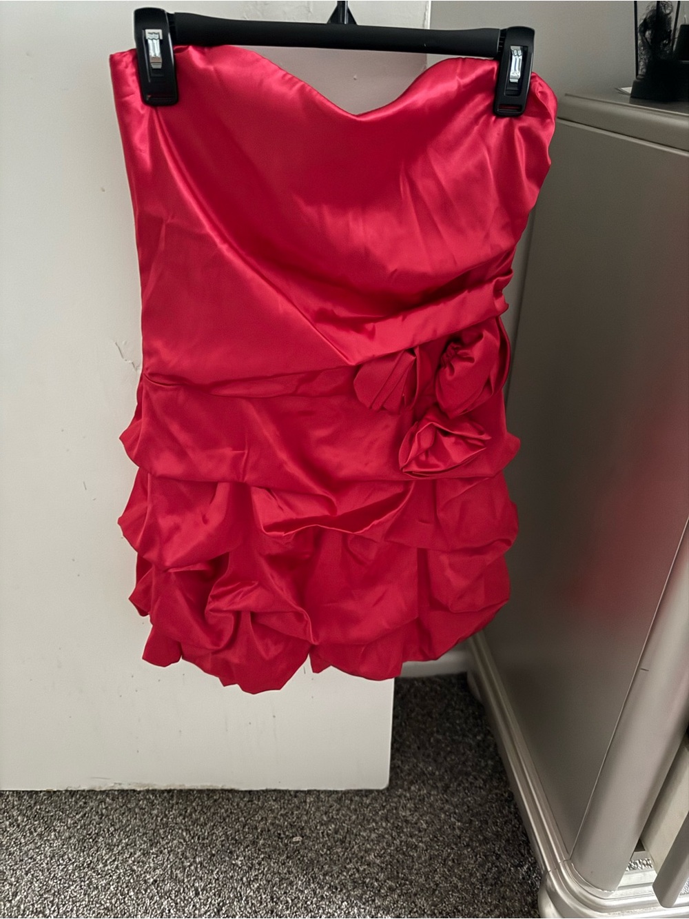 Red Strapless Ruffle Cocktail Dress - Picture 2 of 7